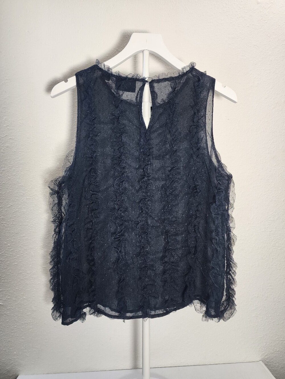 Maeve Anthropologie Ruffled Tulle Tank Navy Swiss Dot Mesh Sleeveless Top M - Picture 4 of 8